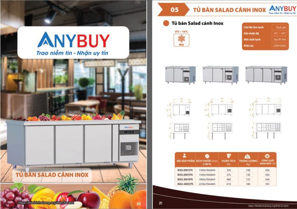 Catalogue Tủ Bàn Salad Cánh Inox