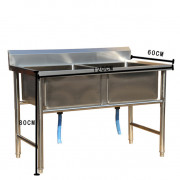 Chậu rửa inox nhà hàng 2 hố 1.2*0.6*0.8m